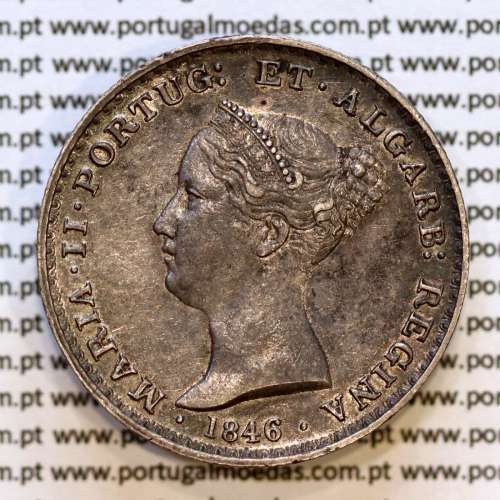 Portugal, silver coin of 500 réis 1846 of D. Maria II, Silver 5 Tostões of 1846, (XF+), World Coins Portugal KM 471