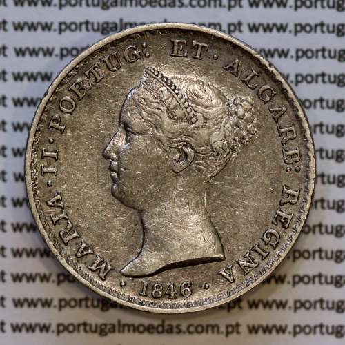 Portugal, silver coin of 500 réis 1846 of D. Maria II, Silver 5 Tostões of 1846, (VF), World Coins Portugal KM 471
