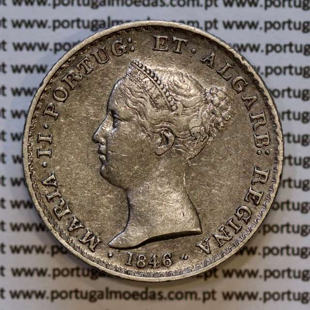 500 réis 1846 prata D. Maria II, 5 Tostões prata 1846, (MBC), World Coins Portugal KM 471