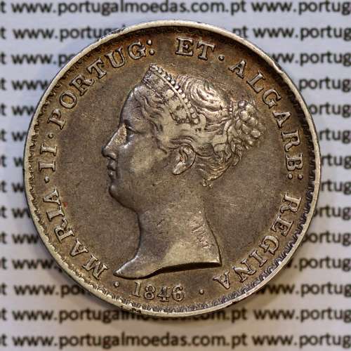 Portugal, silver coin of 500 réis 1846 of D. Maria II, Silver 5 Tostões of 1846, (VF), World Coins Portugal KM 471