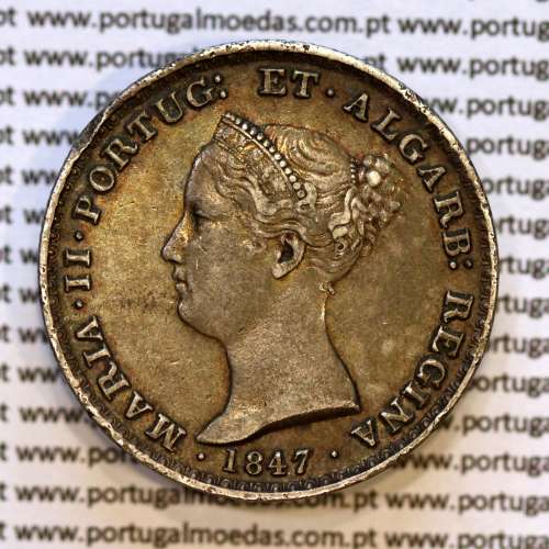 500 réis 1847 prata D. Maria II, 5 Tostões prata 1847, (MBC), World Coins Portugal KM 471