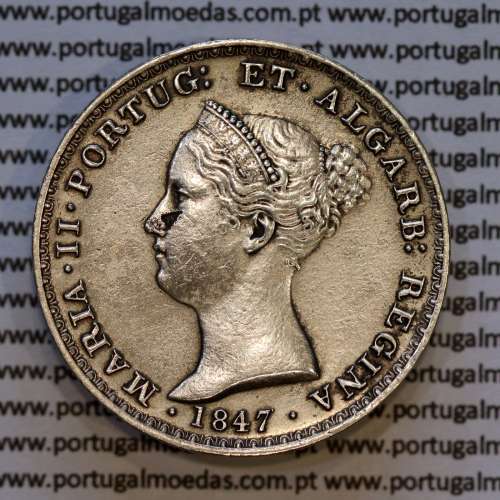 Portugal, silver coin of 500 réis 1847 of D. Maria II, Silver 5 Tostões of 1847, (VF), World Coins Portugal KM 471