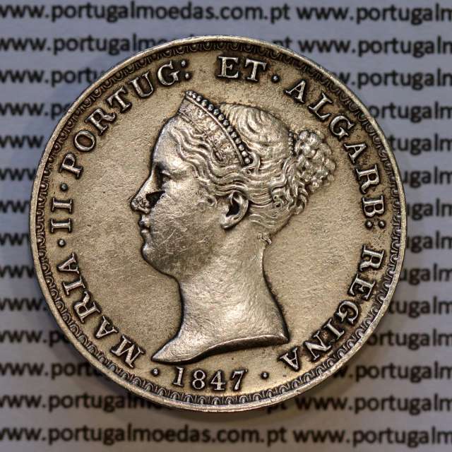 500 réis 1847 prata D. Maria II, 5 Tostões prata 1847, (MBC), World Coins Portugal KM 471a