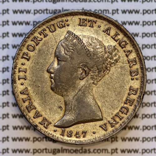 Portugal, silver coin of 500 réis 1847 of D. Maria II, Silver 5 Tostões of 1847, (F+/VF-), World Coins Portugal KM 471