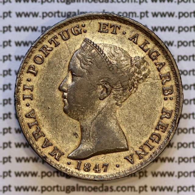 Portugal, silver coin of 500 réis 1847 of D. Maria II, Silver 5 Tostões of 1847, (F+/VF-), World Coins Portugal KM 471