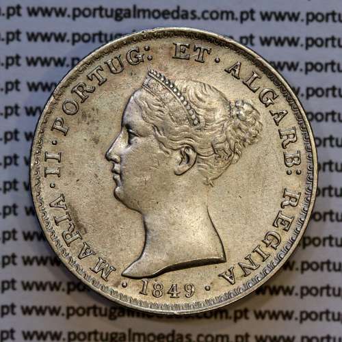 Portugal, silver coin of 500 réis 1849 of D. Maria II, Silver 5 Tostões of 1849, (VF+), World Coins Portugal KM 471