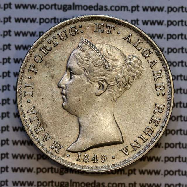 Portugal, silver coin of 500 réis 1849 of D. Maria II, Silver 5 Tostões of 1849, (VF+), World Coins Portugal KM 471