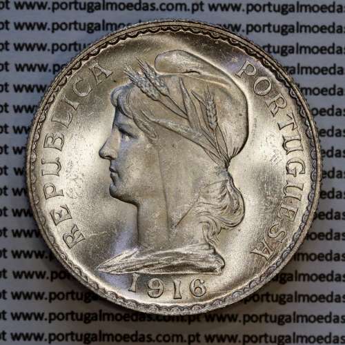 1 Escudo 1916 prata, 1$00 escudo prata 1916 Republica Portuguesa, (Soberba), 1 Escudo Silver 1916 World Coins Portugal KM 564