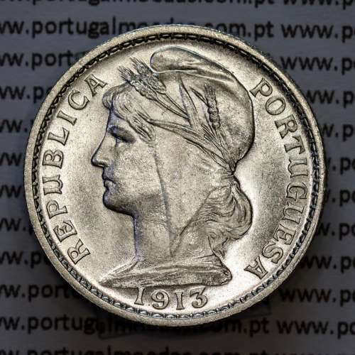 20 centavos 1913 prata, $20 centavos prata 1913 da Republica Portuguesa, (Soberba), World Coins Portugal KM 562