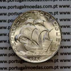 Silver coin of 2-1/2 Escudos 1940, 2$50 Escudos 1940 silver Portuguese Republic, (UNC), World Coins Portugal KM 580
