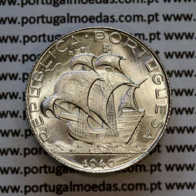 Silver coin of 2-1/2 Escudos 1940, 2$50 Escudos 1940 silver Portuguese Republic, (UNC), World Coins Portugal KM 580