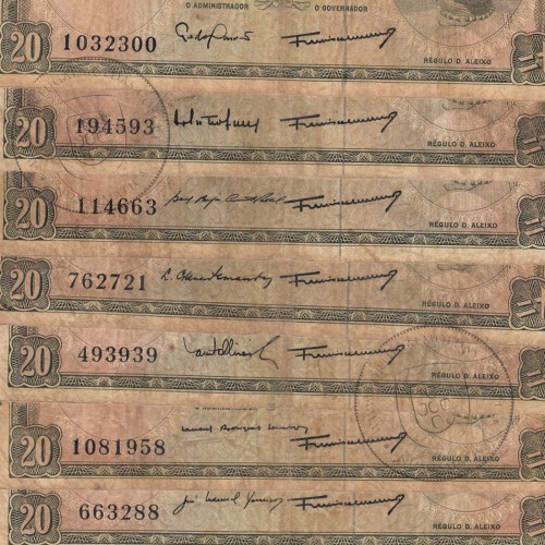 Timor, lot of 7 notes with different signatures of 20 Escudos 1967 Régulo D. Aleixo, (F), World Paper Money Timor Pick 26