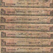Timor, lot of 7 notes with different signatures of 20 Escudos 1967 Régulo D. Aleixo, (F), World Paper Money Timor Pick 26