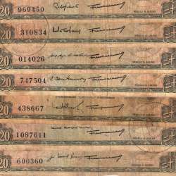 Timor, lot of 7 notes with different signatures of 20 Escudos 1967 Régulo D. Aleixo, (F), World Paper Money Timor Pick 26