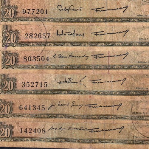 Timor, lote de 6 notas assinaturas diferentes de 20 Escudos 1967 Régulo D.Aleixo, (MC), World Paper Money Timor Pick 26