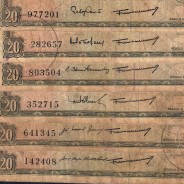 Timor, lote de 6 notas assinaturas diferentes de 20 Escudos 1967 Régulo D.Aleixo, (MC), World Paper Money Timor Pick 26