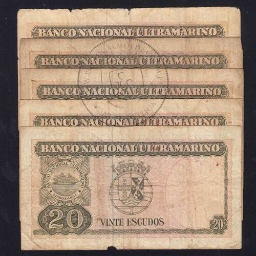Timor, lote de 5 notas 20 Escudos 1967 Régulo D. Aleixo, 20 Escudos 24/10/1967, (MC), World Paper Money Timor Pick 26