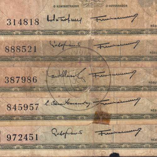 Timor, lot of 5 banknotes of 20 Escudos 1967 Régulo D. Aleixo, 20 Escudos 24/10/1967, (F), World Paper Money Timor Pick 26
