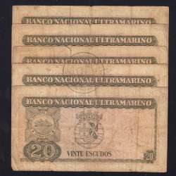 Timor, lot of 5 banknotes of 20 Escudos 1967 Régulo D. Aleixo, 20 Escudos 24/10/1967, (F), World Paper Money Timor Pick 26
