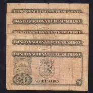 Timor, lot of 5 banknotes of 20 Escudos 1967 Régulo D. Aleixo, 20 Escudos 24/10/1967, (F), World Paper Money Timor Pick 26