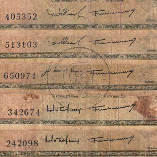 Timor, lot of 5 banknotes of 20 Escudos 1967 Régulo D. Aleixo, 20 Escudos 24/10/1967, (F), World Paper Money Timor Pick 26