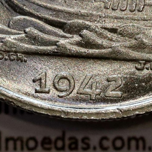 Portugal silver coin of 10 Escudos 1942, silver coin 10$00 1942 of the Portuguese Republic, (UNC), World Coins Portugal KM 582
