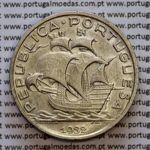 Portugal, silver coin of 10 Escudos 1932, 10$00 1932 silver coin of the Portuguese Republic, (VF+), World Coins Portugal KM 582
