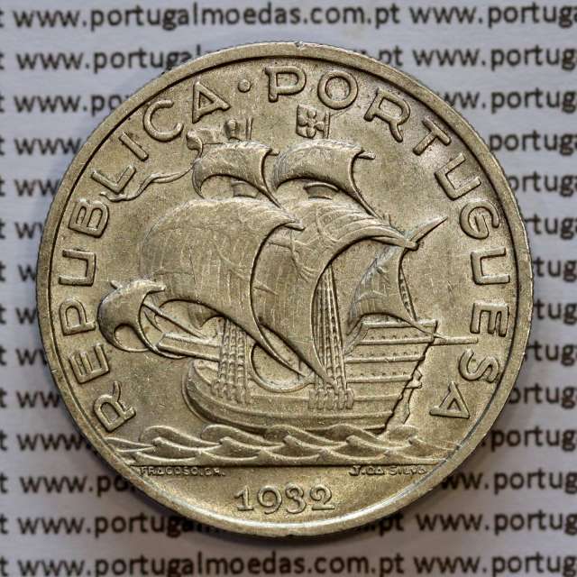10 escudos 1932 prata, 10$00 1932 prata da Republica Portuguesa, (MBC+/Bela-), World Coins Portugal KM 582