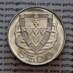 Portugal, silver coin of 5 Escudos 1942, 5$00 1942 silver coin of the Portuguese Republic, (UNC), World Coins Portugal KM 581