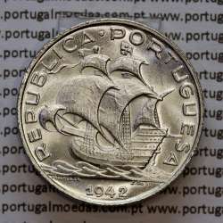 Portugal, silver coin of 5 Escudos 1942, 5$00 1942 silver coin of the Portuguese Republic, (UNC), World Coins Portugal KM 581