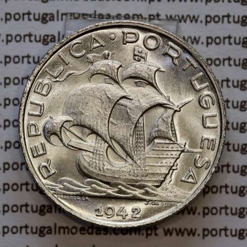 5 escudos 1942 prata, 5$00 1942 prata da República Portuguesa, (Soberba), World Coins Portugal KM 581