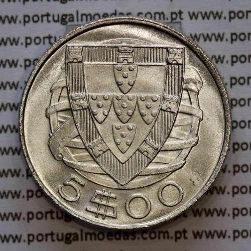 Portugal, silver coin of 5 Escudos 1942, 5$00 1942 silver coin of the Portuguese Republic, (UNC), World Coins Portugal KM 581