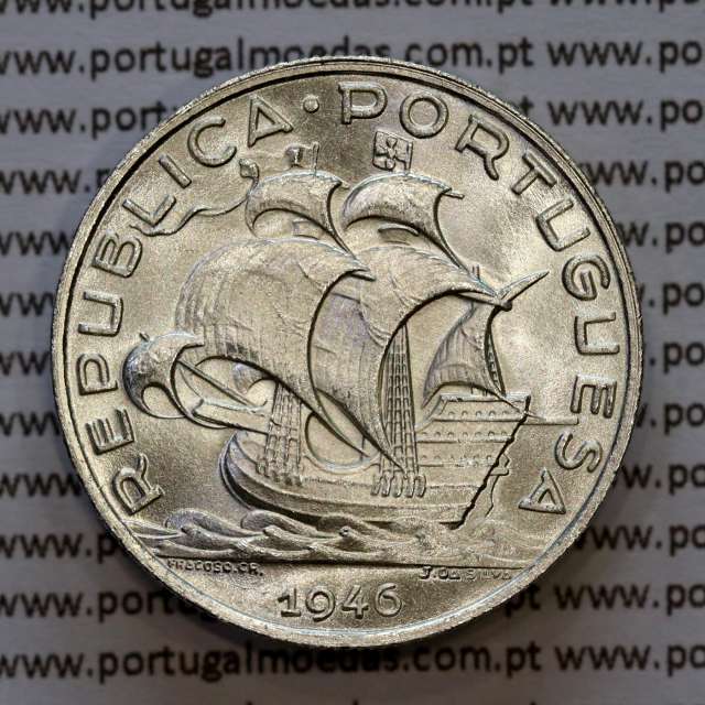 Portugal, silver coin of 5 Escudos 1946, 5$00 1946 silver coin of the Portuguese Republic, (UNC), World Coins Portugal KM 581