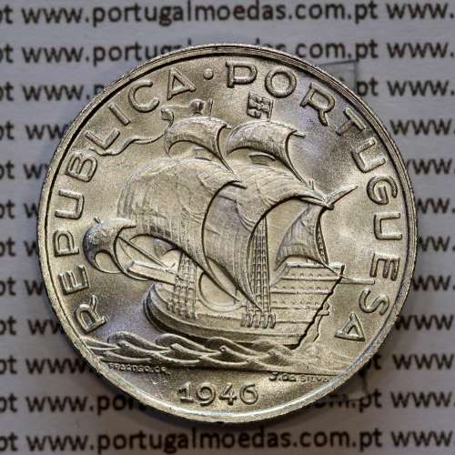 Portugal, silver coin of 5 Escudos 1946, 5$00 1946 silver coin of the Portuguese Republic, (UNC), World Coins Portugal KM 581