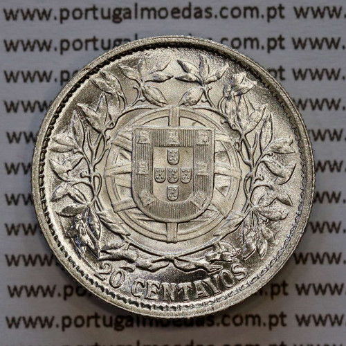 20 centavos 1916 prata da Republica Portuguesa, $20 centavos prata 1916, (Soberba), World Coins Portugal KM 562