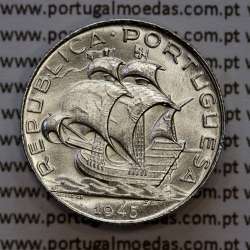 2$50 1945 ou 2.50 1945 prata, 2 escudos e 50 centavos 1945 em prata da Republica Portuguesa, (Soberba), W. Coins Portugal KM580