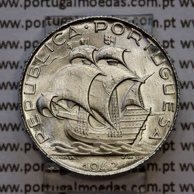 Portugal, Silver coin of 2-1/2 Escudos 1942, 2$50 Escudos 1942 silver Portuguese Republic, (UNC), World Coins Portugal KM 580