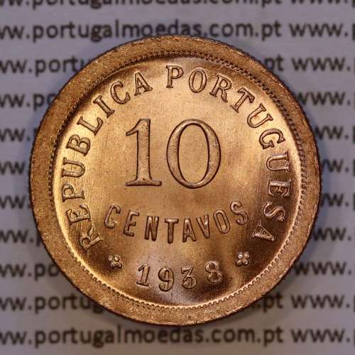 Portugal, bronze coin of 10 centavos 1938 of the Portuguese Republic, (UNC), World Coins Portugal KM 573