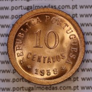 Portugal, bronze coin of 10 centavos 1938 of the Portuguese Republic, (UNC), World Coins Portugal KM 573