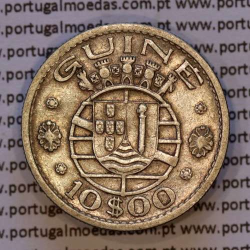 Guinea-Bissau, silver coin of 10 Escudos 1952, 10$00 1952 Former Portuguese colony, (VF), World Coins Portuguese Guinea KM10
