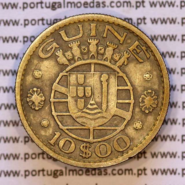 Guinea-Bissau, silver coin of 10 Escudos 1952, 10$00 1952 Former Portuguese colony, (VF), World Coins Portuguese Guinea KM10