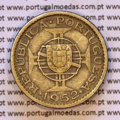 Guinea-Bissau, silver coin of 10 Escudos 1952, 10$00 1952 Former Portuguese colony, (VF), World Coins Portuguese Guinea KM10
