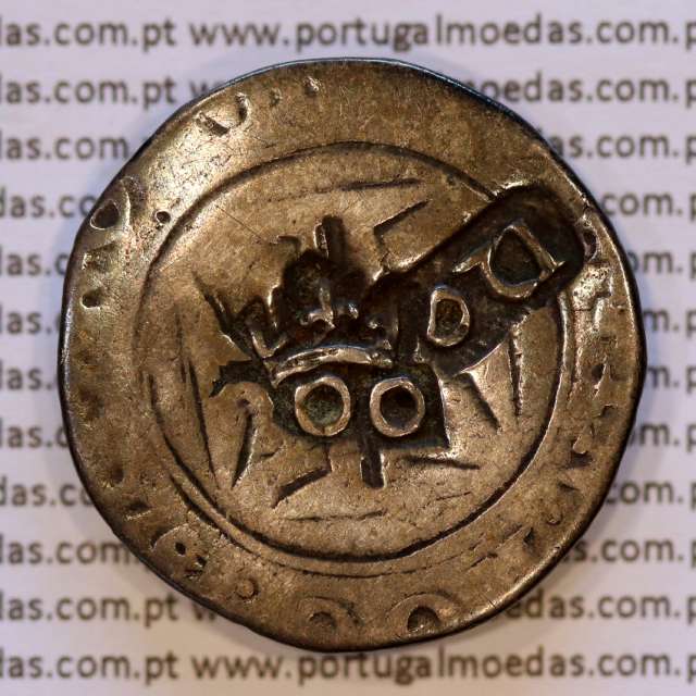 Brasil, carimbo coroado 200 Réis de D. Afonso VI + carimbo 120 Réis de D. João IV em moeda Tostão prata de D. Sebastião I