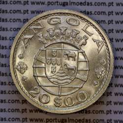 Angola, silver coin of 20 Escudos 1955, 20$00 silver 1955 of former portuguese colony of Angola, (UNC), World Coins Angola KM 74