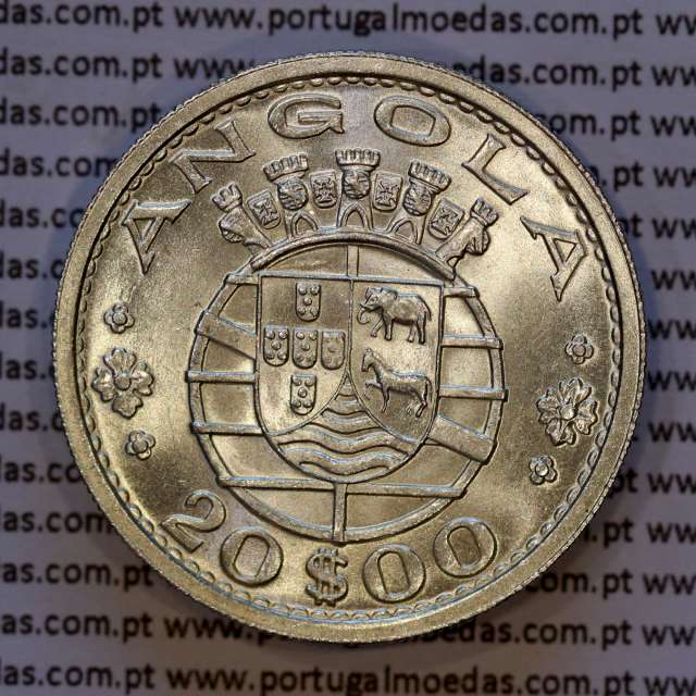 Angola, silver coin of 20 Escudos 1955, 20$00 silver 1955 of former portuguese colony of Angola, (UNC), World Coins Angola KM 74