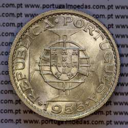 Angola, silver coin of 20 Escudos 1955, 20$00 silver 1955 of former portuguese colony of Angola, (UNC), World Coins Angola KM 74