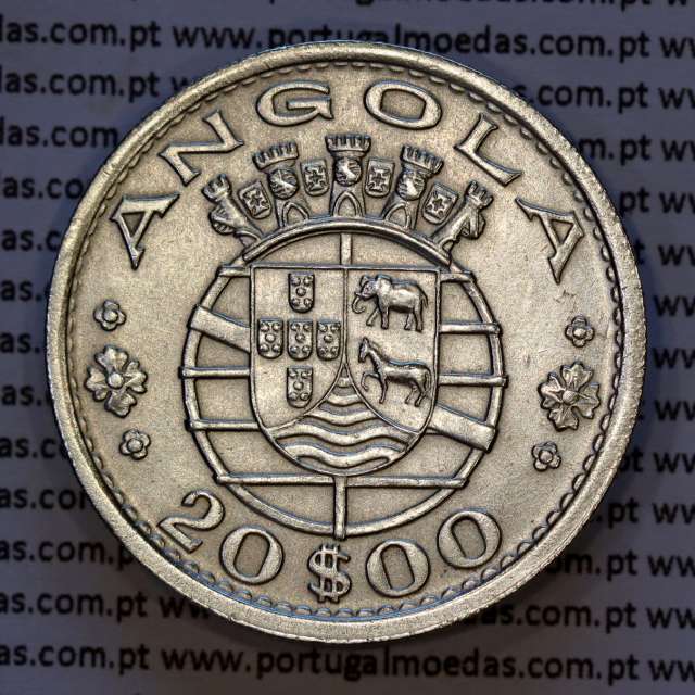 Angola, silver coin of 20 Escudos 1952, 20$00 silver 1952 of former portuguese colony of Angola, (XF), World Coins Angola KM74
