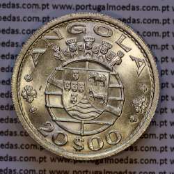 Angola, silver coin of 20 Escudos 1955, 20$00 silver 1955 of former portuguese colony of Angola, (UNC), World Coins Angola KM 74