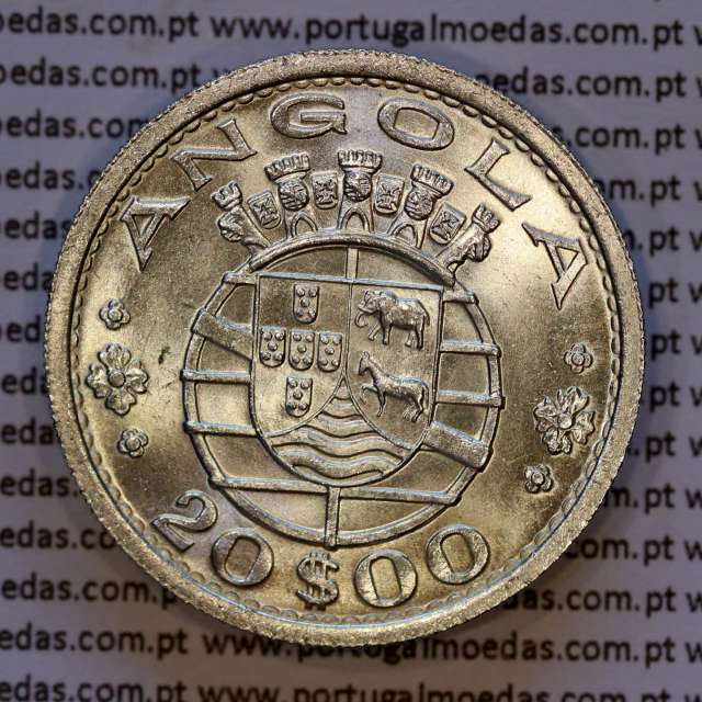Angola, 20$00 1955 prata, 20 escudos prata 1955 Angola Ex-colónia Portuguesa, (Soberba), World Coins Angola KM 74