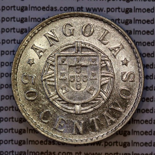 50 Centavos 1923 Níquel Angola, "$50" cinquenta centavos 1923 Ex-Colónia Portuguesa Angola, (MBC+), World Coins Angola KM 65